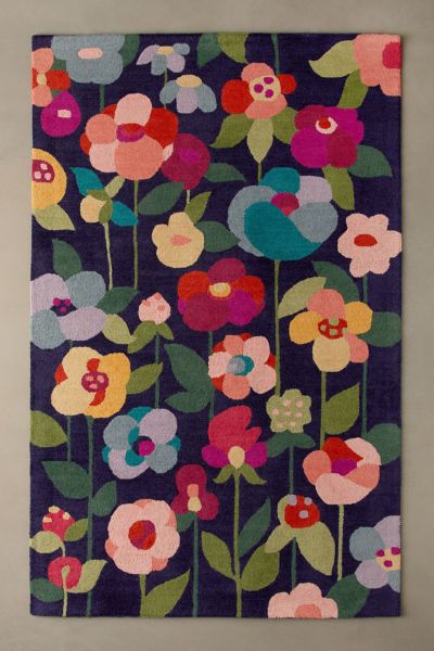 Urban Outfitters Floral Tufted Wool Rug In Blue At