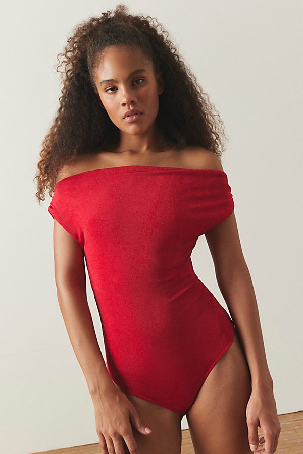 Out From Under Sofie Off-the-shoulder Bodysuit In Red, Women's At Urban Outfitters