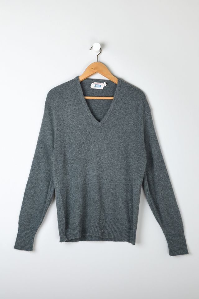 Vintage 1950s Gray Orlon Knit V-Neck Sweater | Urban Outfitters