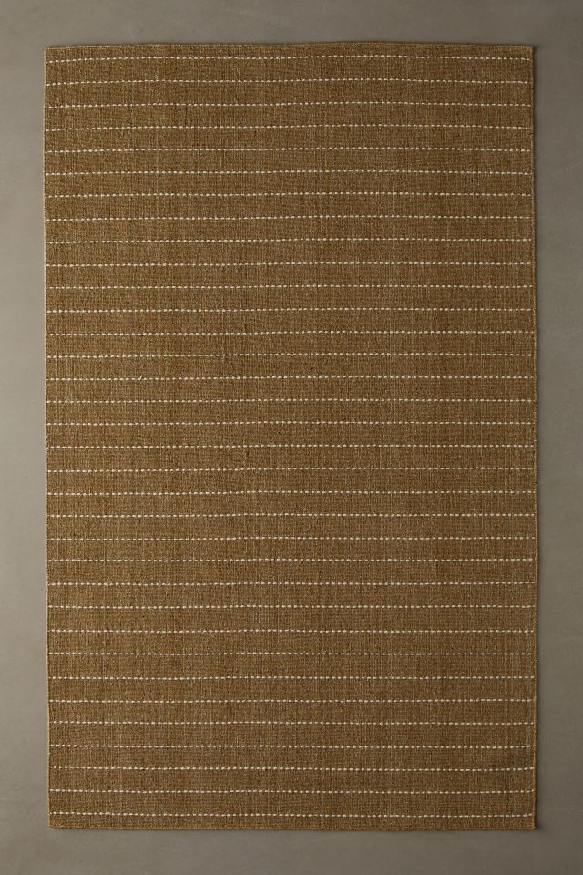 Handmade Green Stripe Wool and Synthetic Rug