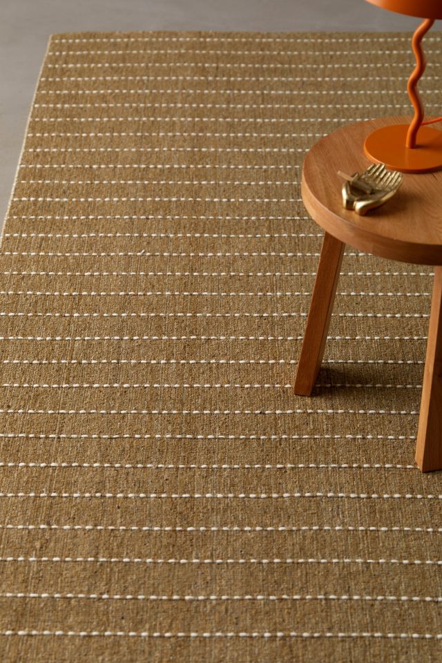 Handmade Green Stripe Wool and Synthetic Rug