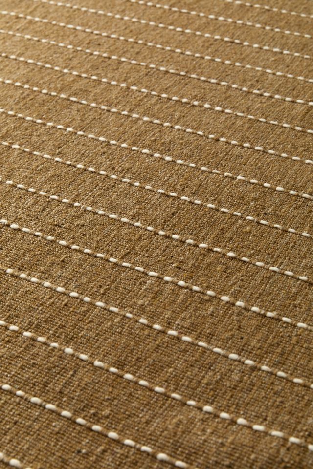 Handmade Green Stripe Wool and Synthetic Rug