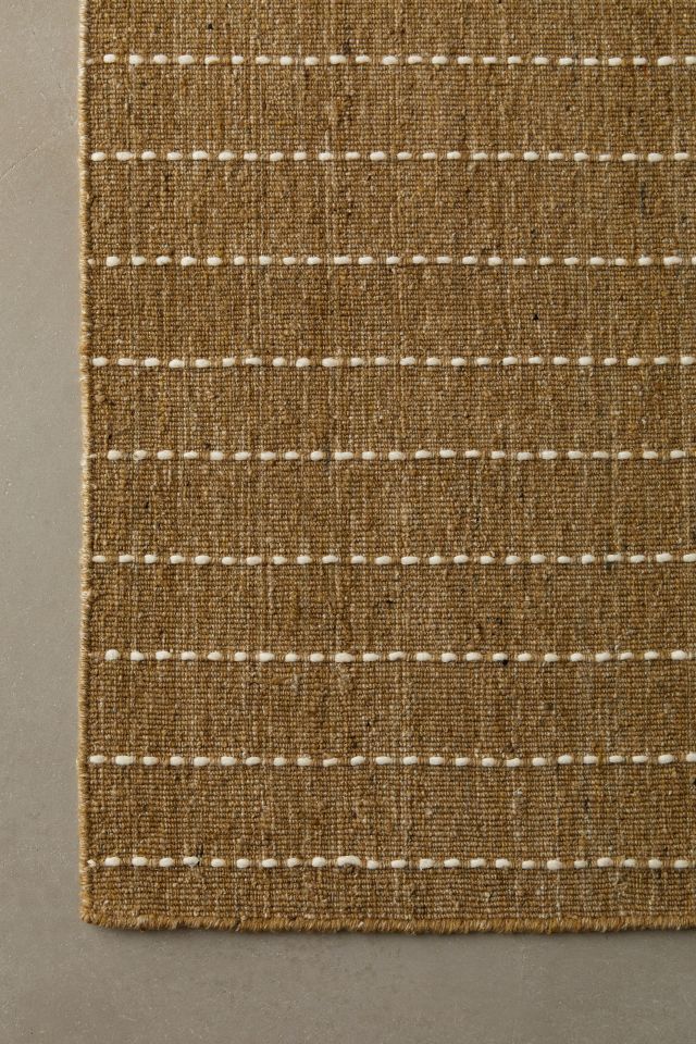 Handmade Green Stripe Wool and Synthetic Rug