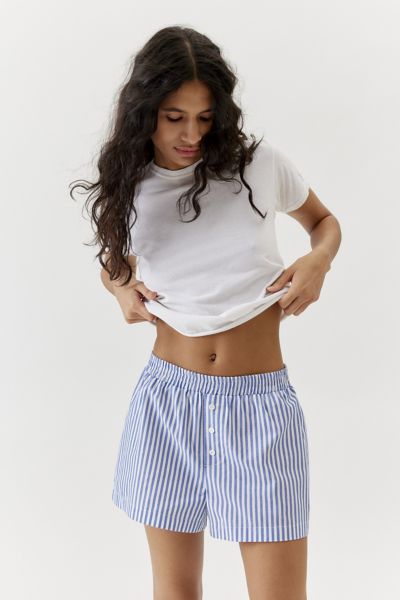 Urban Renewal Remnants Made In La Button Front Boxer Short In Blue, Women's At Urban Outfitters