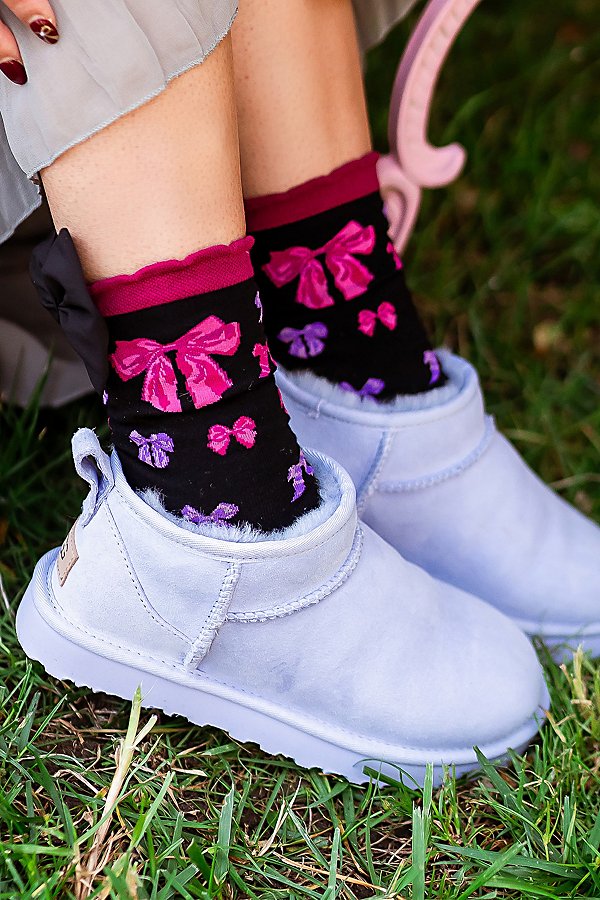 Sock Candy Big Bow Energy Ruffle Cotton Sock In Black, Women's At Urban Outfitters In Pink