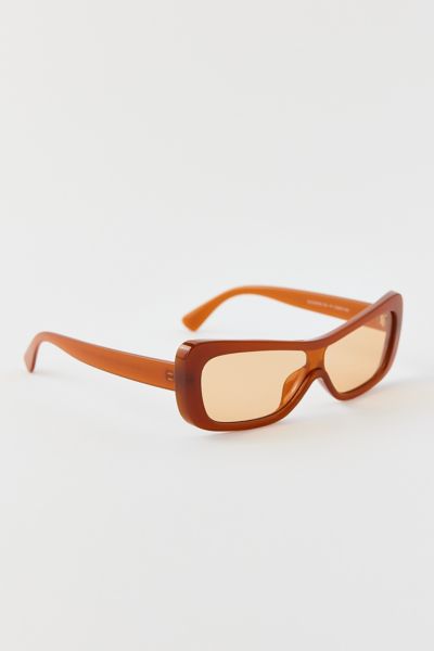 Shop Urban Outfitters Peyton Angled Rectangle Sunglasses In Milky Amber, Women's At