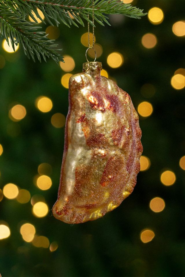 Golden Glittered Pierogi Glass Ornament #1