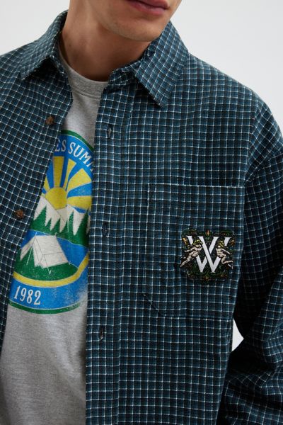 WORSHIP SUPPLIES Chapter Check Pattern Corduroy Long Sleeve Shirt