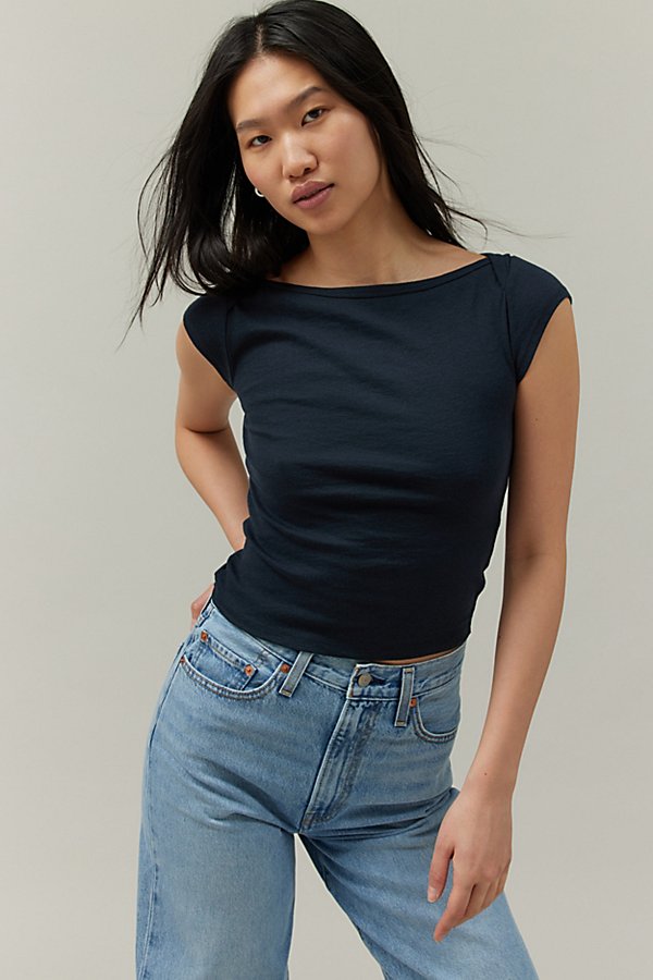 Bdg Willow Short Sleeve Boat Neck Tee In Black At Urban Outfitters