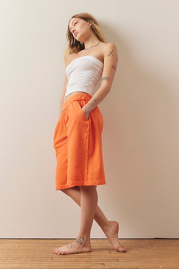 Out From Under Lived In Longline Sweatshort In Orange, Women's At Urban Outfitters