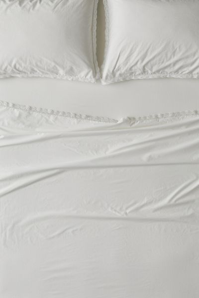 Shop Urban Outfitters Eliza Breezy Cotton Percale Lace Trim Sheet Set In White At
