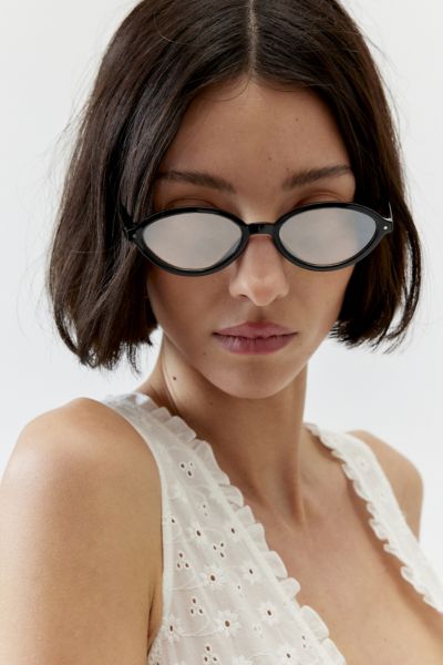 Shop Urban Outfitters Emma Mirrored Round Sunglasses In Black Silver Flash, Women's At