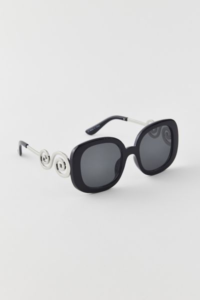 Shop Urban Outfitters Penny Swirl Oversized Square Sunglasses In Silver Black Smoke, Women's At