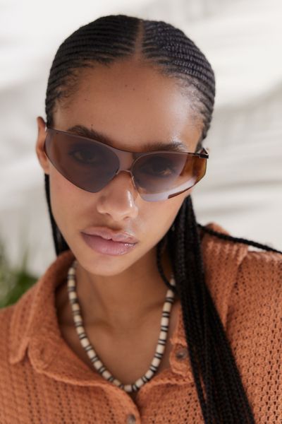 Urban Outfitters Raven Metal Shield Sunglasses In Bronze Brown, Women's At