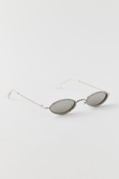 Urban Outfitters Rhinestone Slim Oval Sunglasses In Silver, Women's At  In Metallic