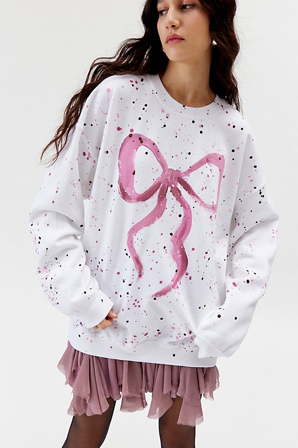 Urban Renewal Remade Bow Painted Crew Neck Sweatshirt In Pink, Women's At Urban Outfitters
