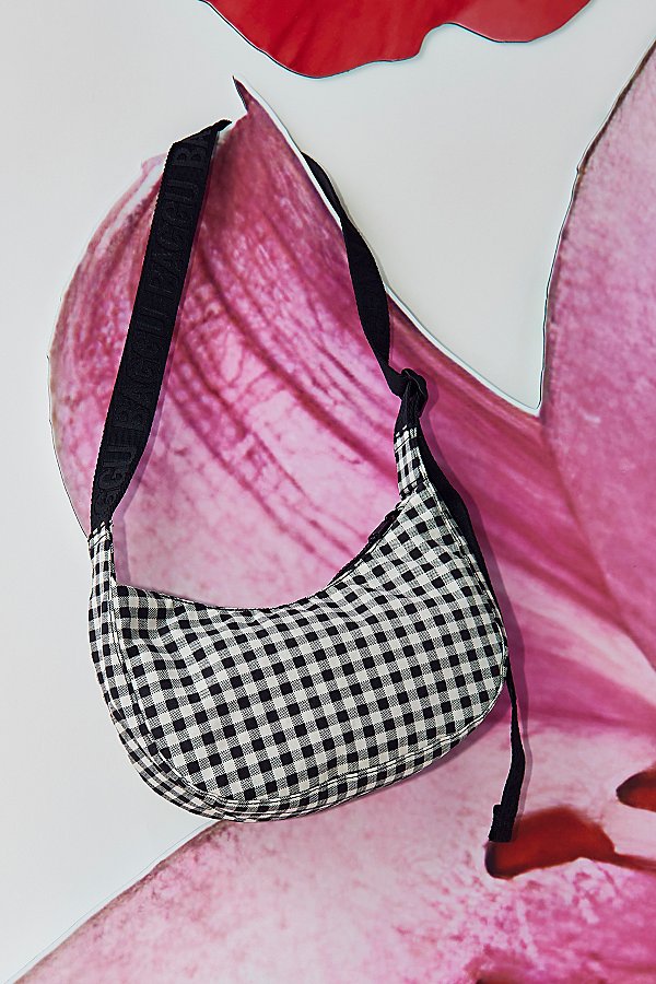 Shop Baggu Small Nylon Crescent Bag In Black/white Gingham, Women's At Urban Outfitters
