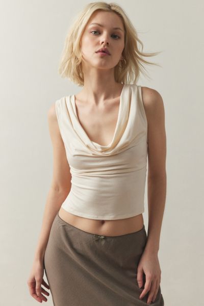 Out From Under Sloan Cowl Neck Tank Top In Ivory, Women's At Urban Outfitters