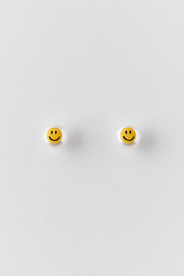 Urban Outfitters Delicate Pearl Happy Face Stud Earring In Happy, Women's At  In Gold