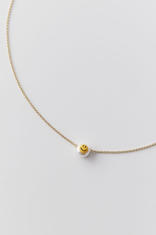 Delicate Pearl Happy Face Charm Necklace #2