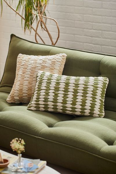 Shop Urban Renewal Remnants Open Weave Throw Pillow In Green Olive/snow White At Urban Outfitters