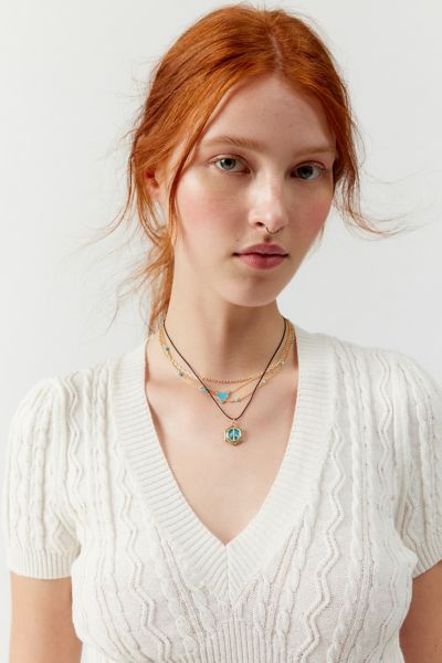 Shop Urban Outfitters Ashbury Peace And Love Layering Necklace Set In Gold, Women's At