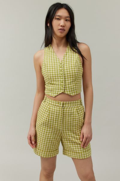 Shop Bdg Brian Gingham Vest & Short Set Jacket In Green, Women's At Urban Outfitters