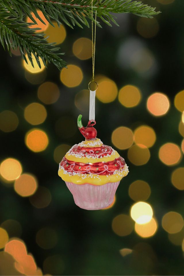 Cupcake with Cherry Glass Ornament #1