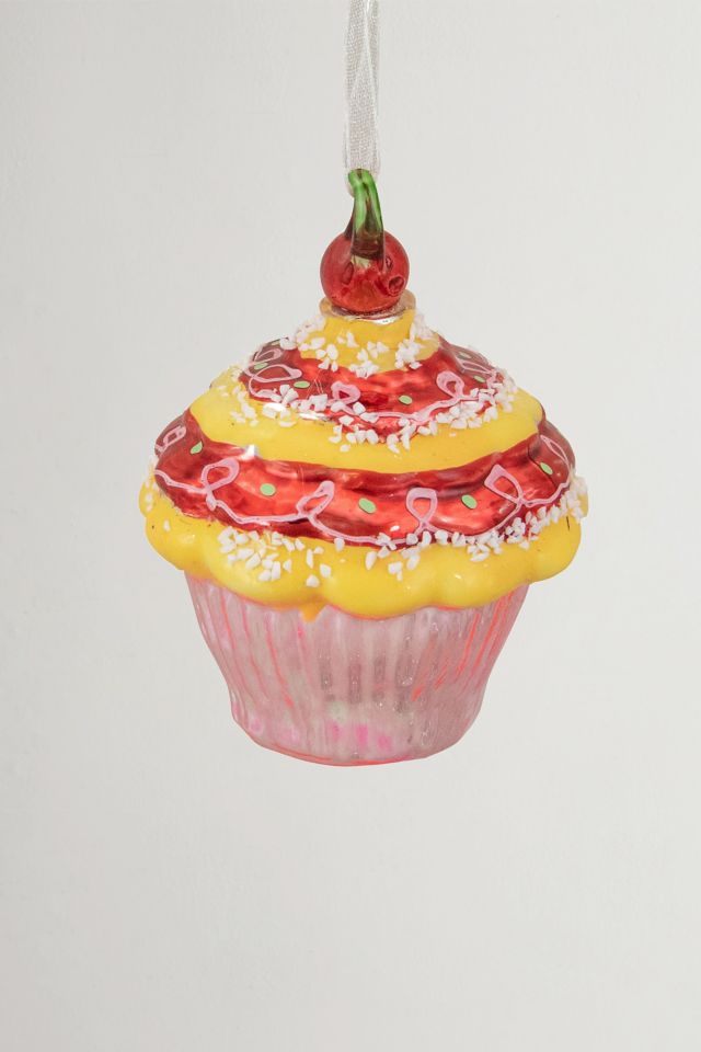 Cupcake with Cherry Glass Ornament #3