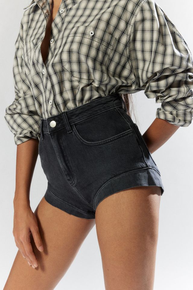 Silence + Noise High-Waisted Curved Hem Denim Micro Short #1