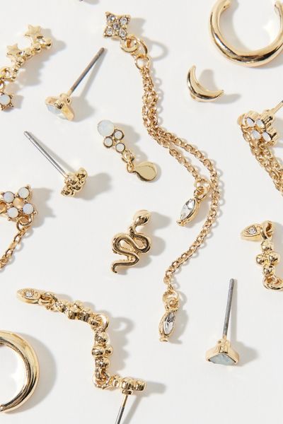 Urban Outfitters Celestial Rhinestone Post & Hoop Earring Set In Gold, Women's At  In Gold