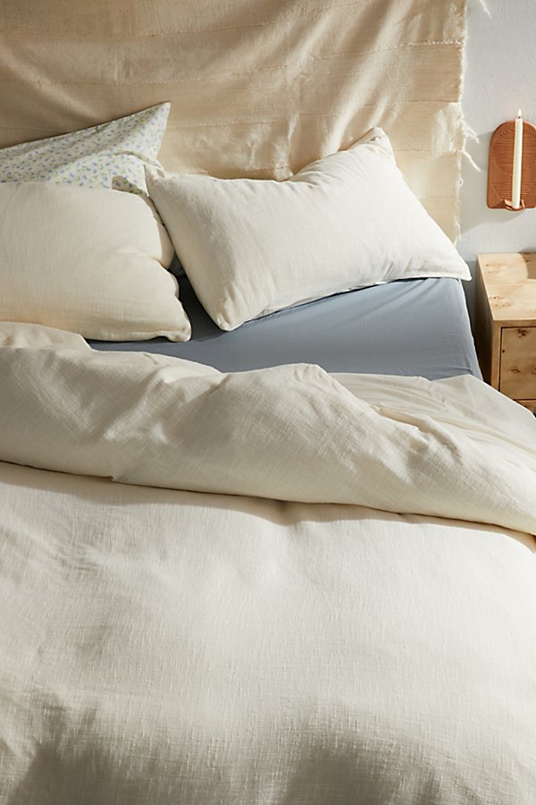 Urban Outfitters Cozy Slub Duvet Cover In Ivory At  In White