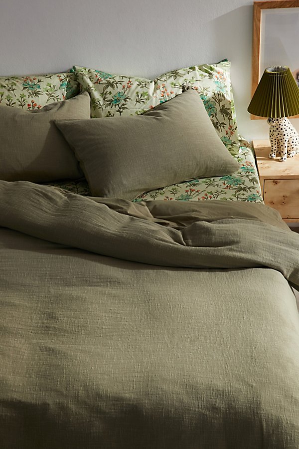 Urban Outfitters Cozy Slub Duvet Cover In Olive At  In Green