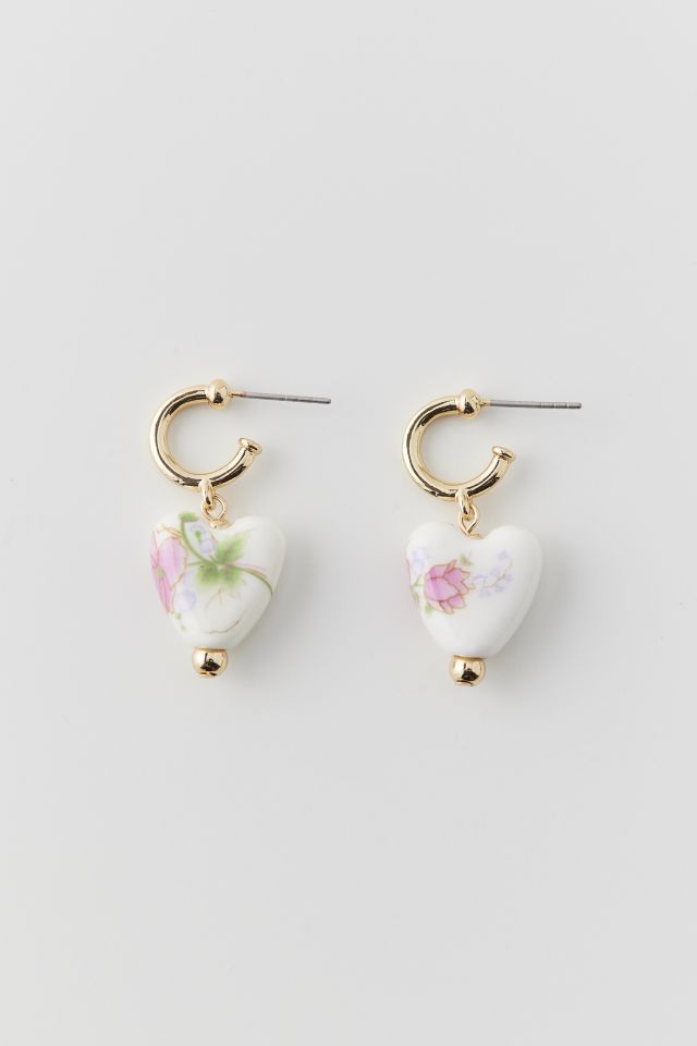 Floral Heart Charm Hoop Earring
