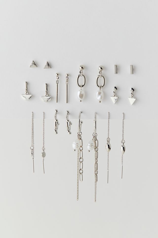 Modern Geometric Pearl Post & Hoop Earring Set #1