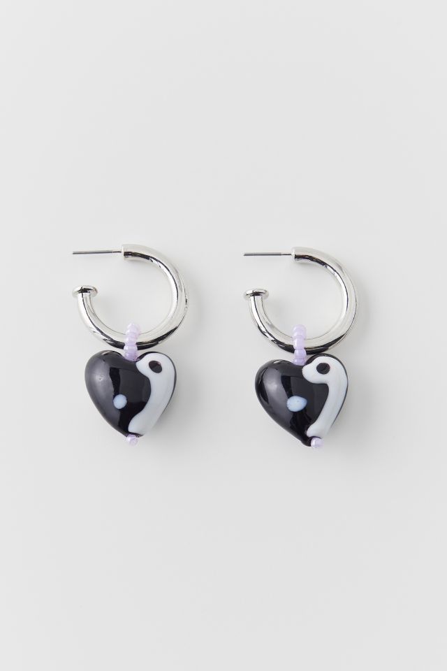 Boucle d'oreille Créole Charme Cœur Yin Yang en Verre #2