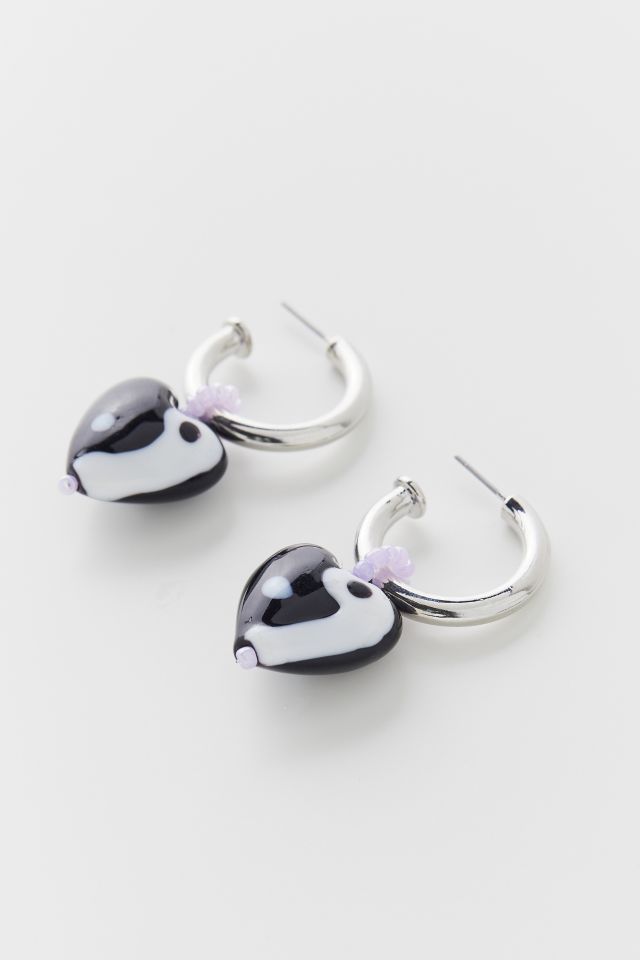 Boucle d'oreille Créole Charme Cœur Yin Yang en Verre #3