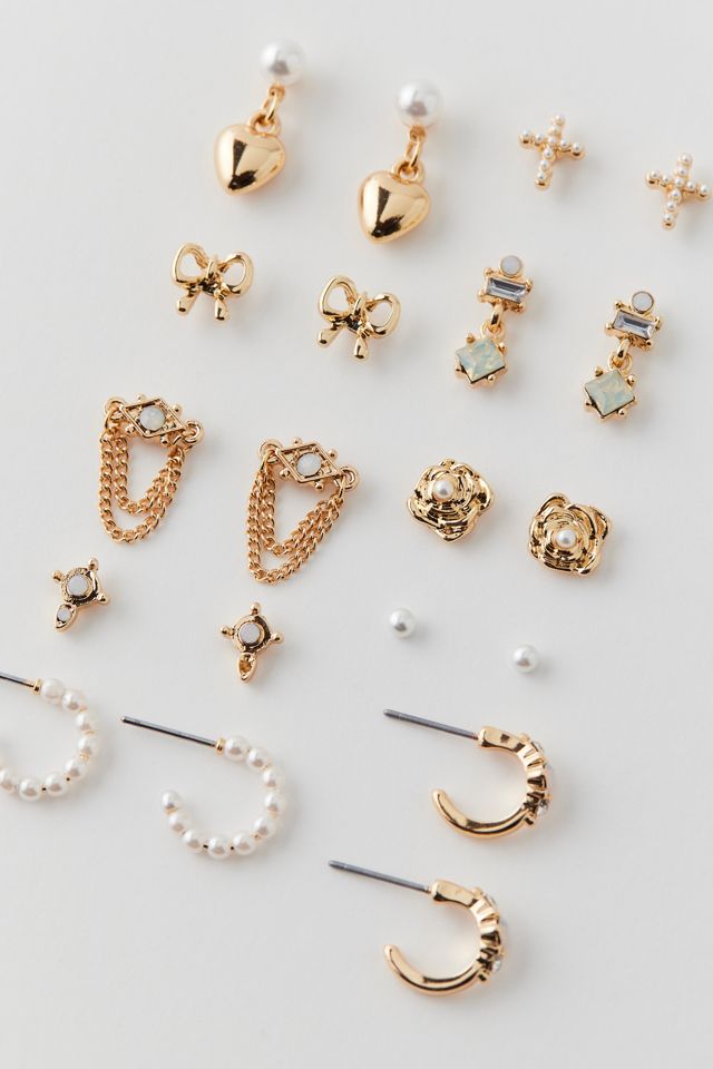 Pearl And Gem Post & Hoop Earring Set #3