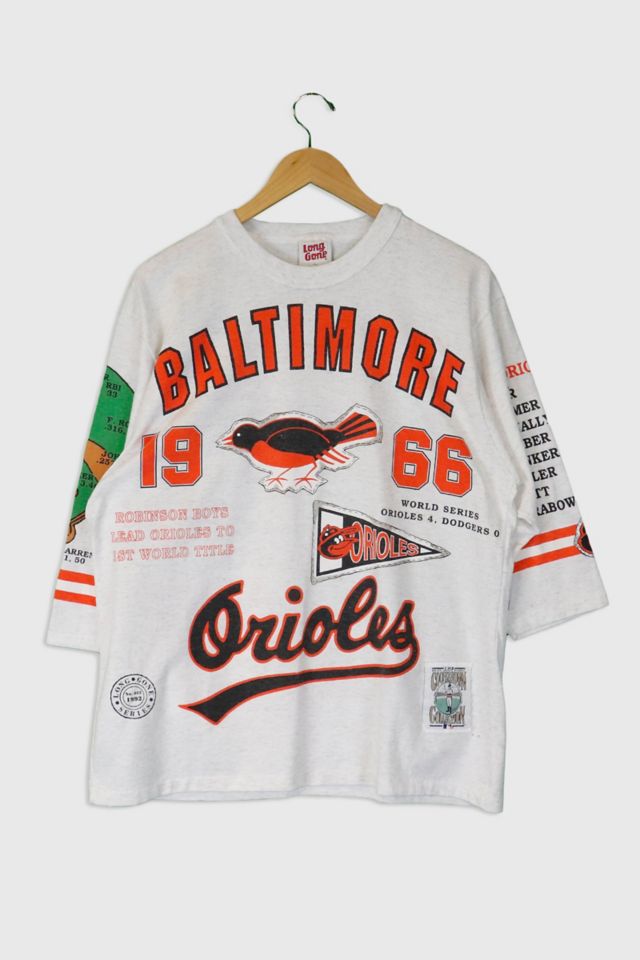 Vintage 1992 MLB Baltimore Orioles All Over Graphic Logo Quarter Sleeve T Shirt Urban Outfitters