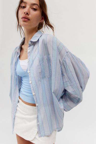 Shop Bdg Erin Breezy Button-down Shirt In Blue, Women's At Urban Outfitters