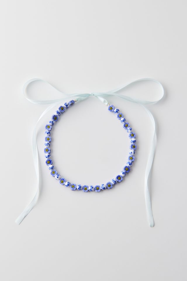 Floral Bead Ribbon Choker Necklace #1