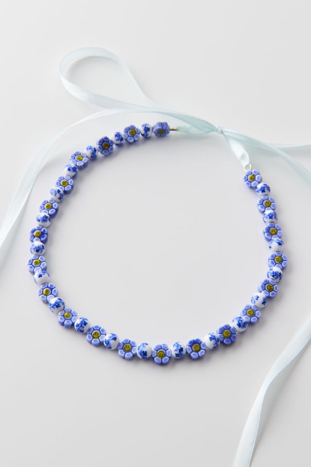 Floral Bead Ribbon Choker Necklace #2