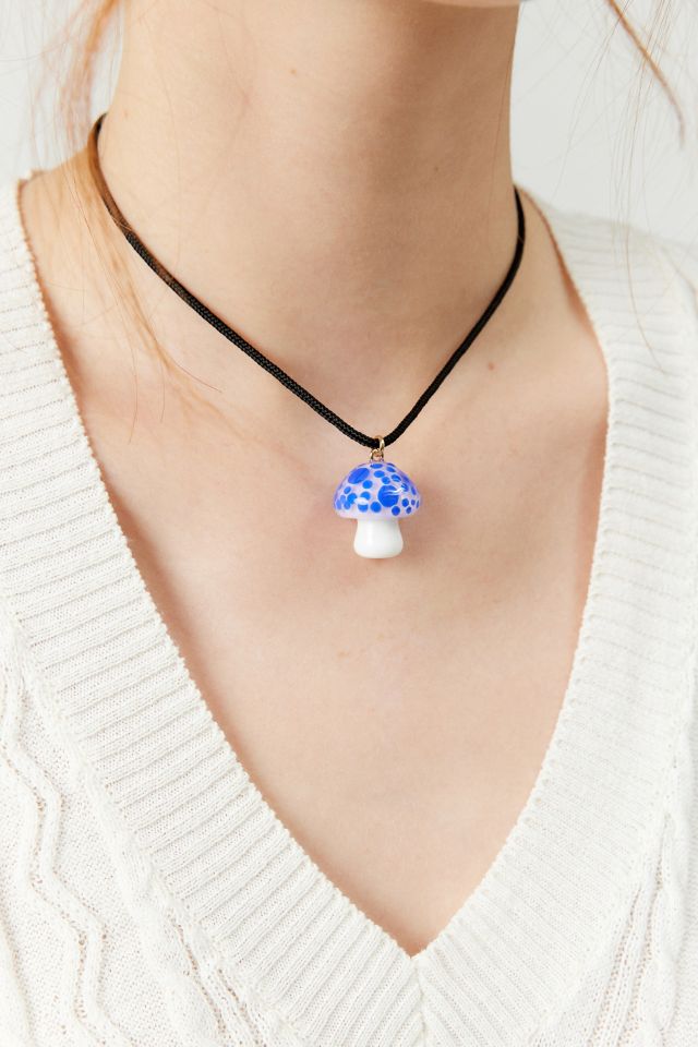 Glass Mushroom Corded Necklace #1