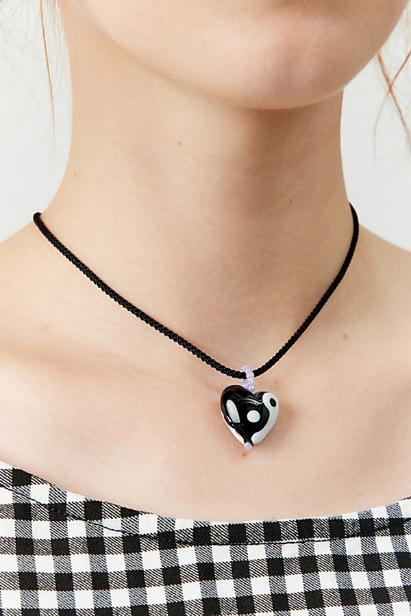 Shop Urban Outfitters Glass Yin Yang Heart Corded Necklace In Yin Yang, Women's At