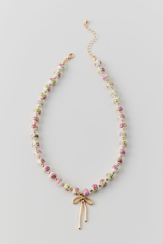 Vera Floral Beaded Bow Necklace