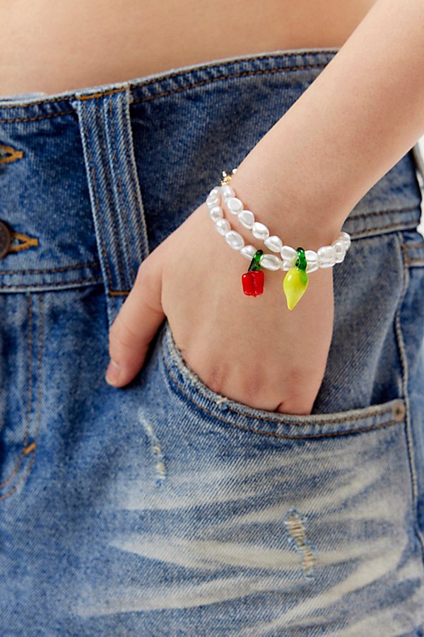 Shop Urban Outfitters Glass Fruit And Pearl Charm Bracelet Set In Fruit/pearl, Women's At