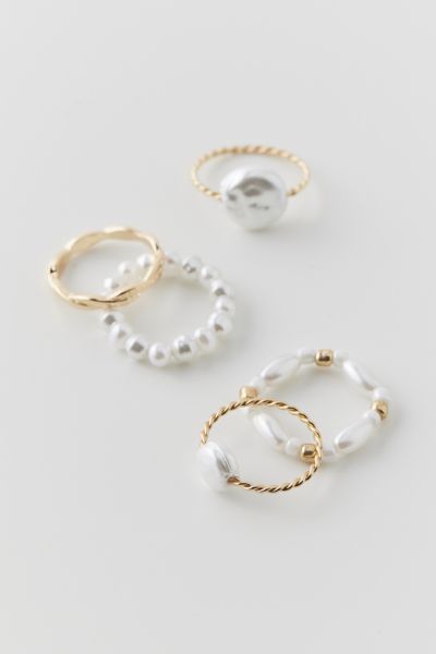Shop Urban Outfitters Delicate Pearl Ring Set In Pearl, Women's At