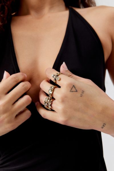 Urban Outfitters Molten Stone Cross Ring Set In Gold, Women's At