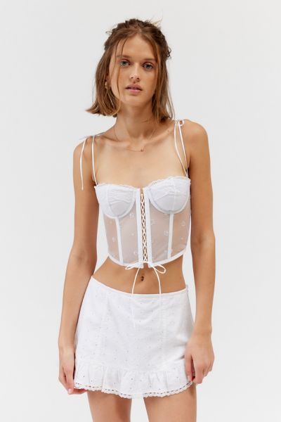 Shop Out From Under Seaside Mesh Corset In Ivory, Women's At Urban Outfitters