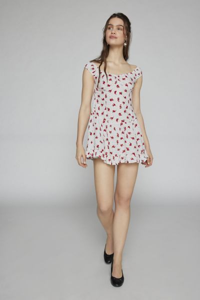 Shop Motel Aca Floral Polka Dot Mini Dress In Ivory, Women's At Urban Outfitters